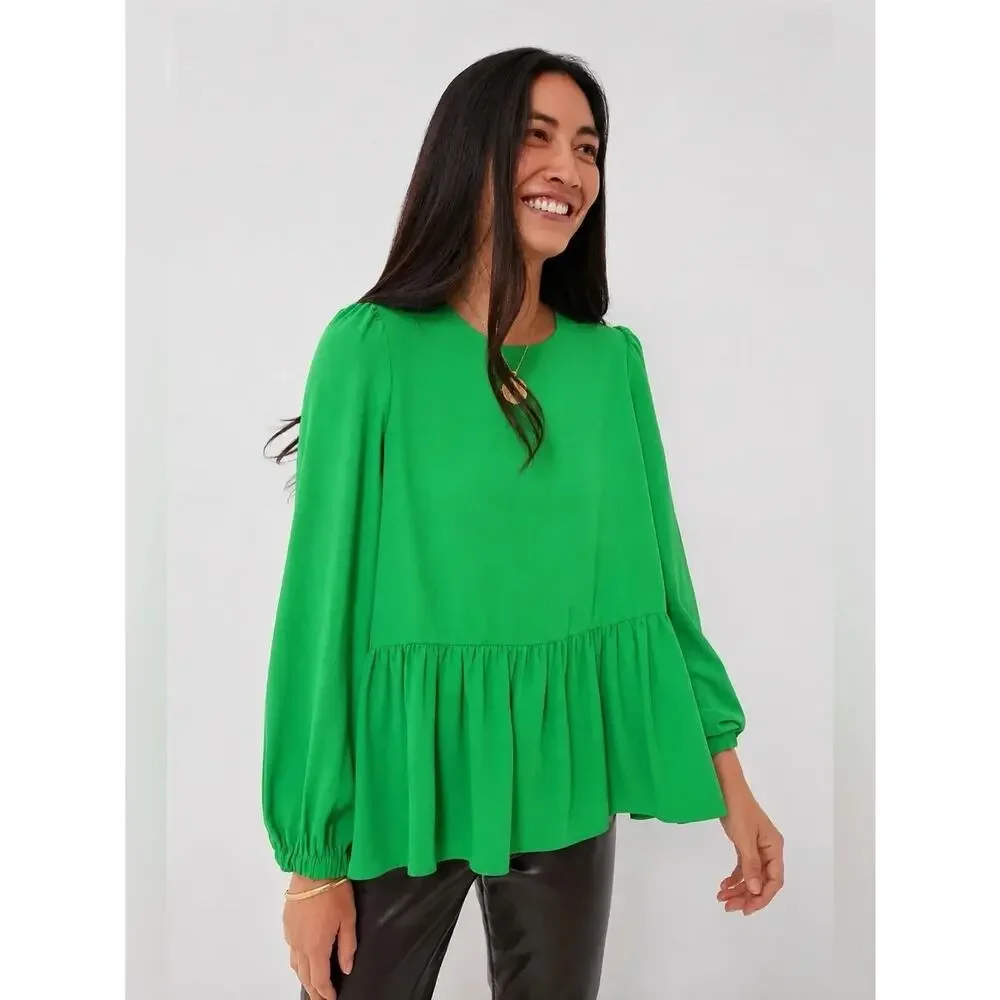 Pomander Place Carlota Peplum Blouse Emerald Green Size Medium